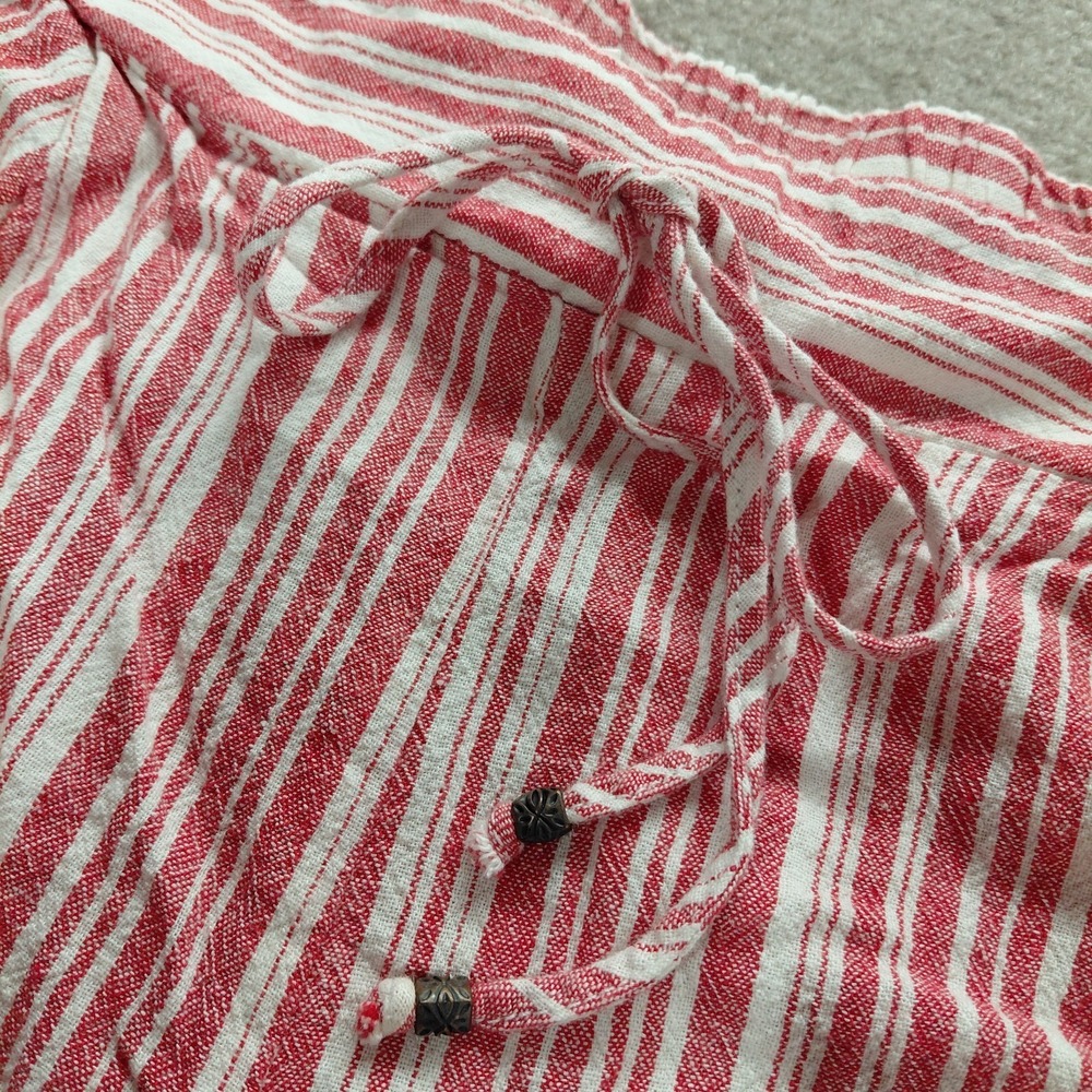 Terra & Sky Red Vertical Stripe Elastic Waist Womens 1X 16/18 Linen Shorts Beach - Picture 7 of 9